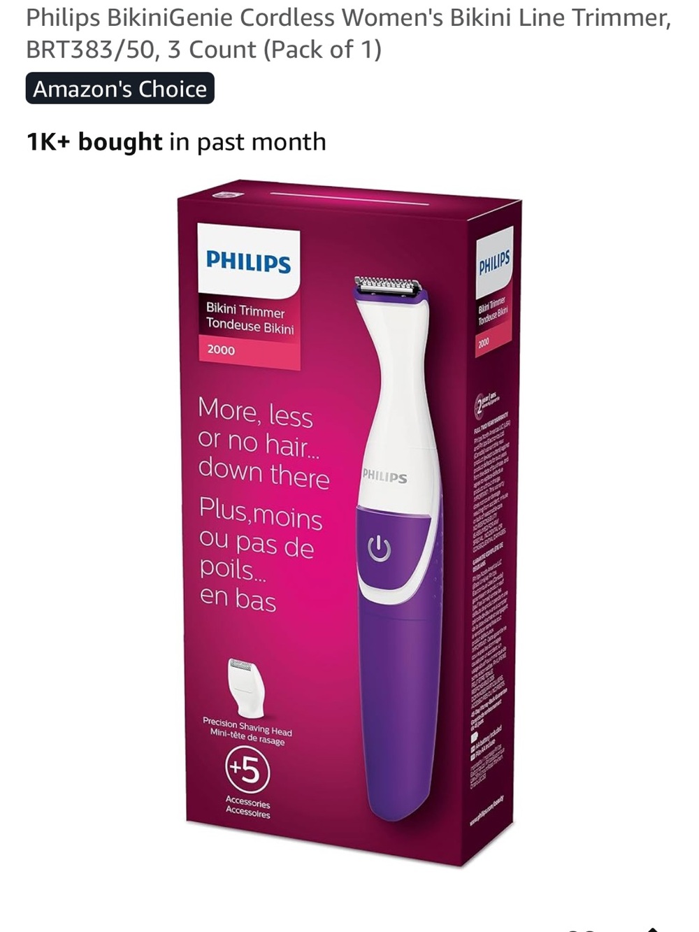 Philips BikiniGenie Purple & White Personal Grooming Trimmer w Pouch - Like New